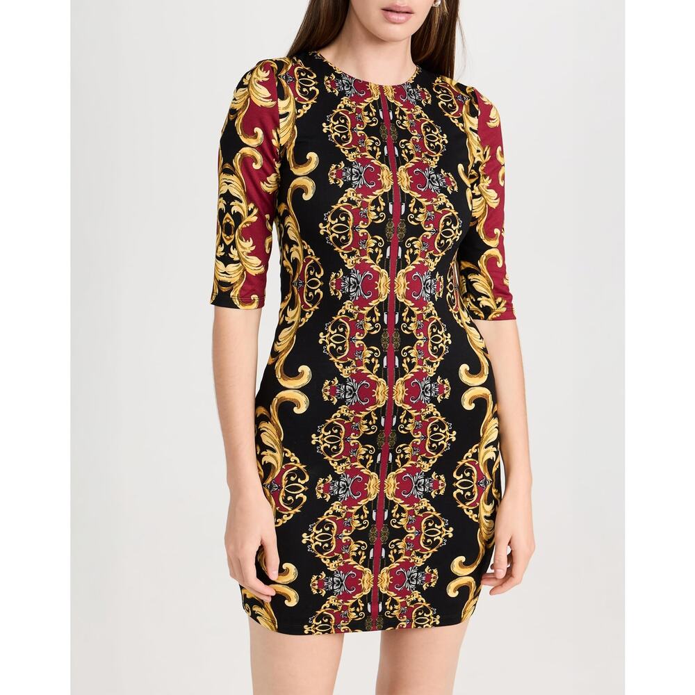 Alice + Olivia Delora Fitted Crew Neck Dress Regal Romance Bordeaux NWT Size 6